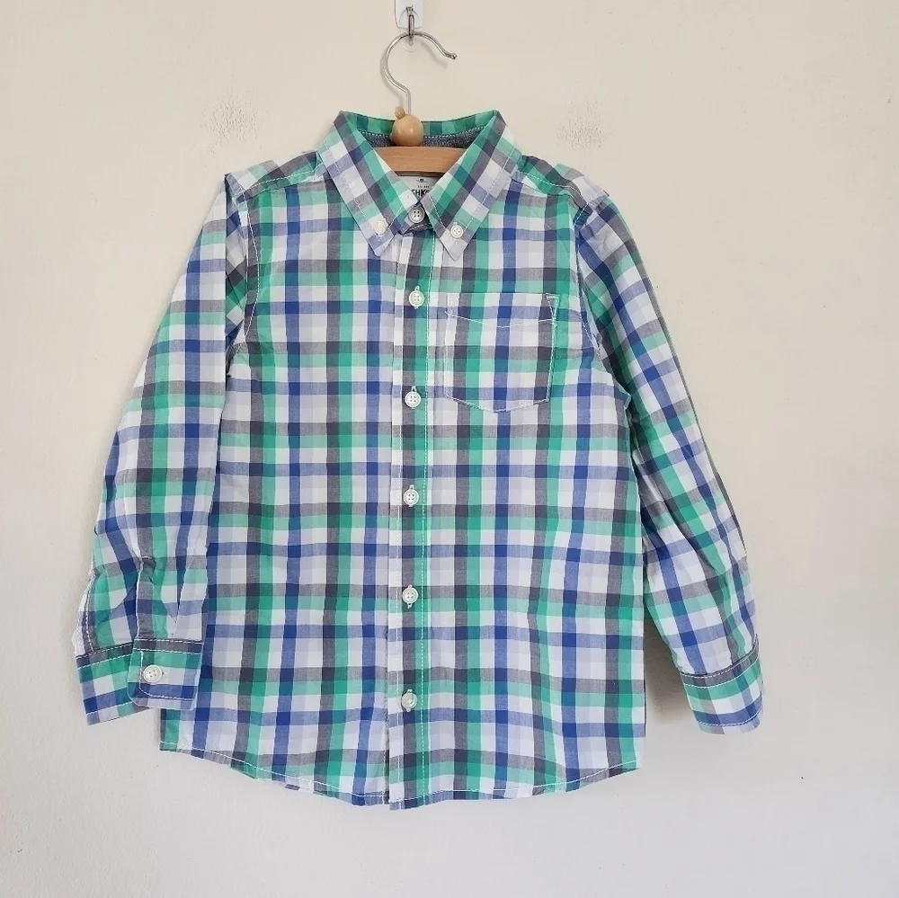 OshKosh B'Gosh Boys' Woven Buttonfront Plaid Shirt size 5T NWT